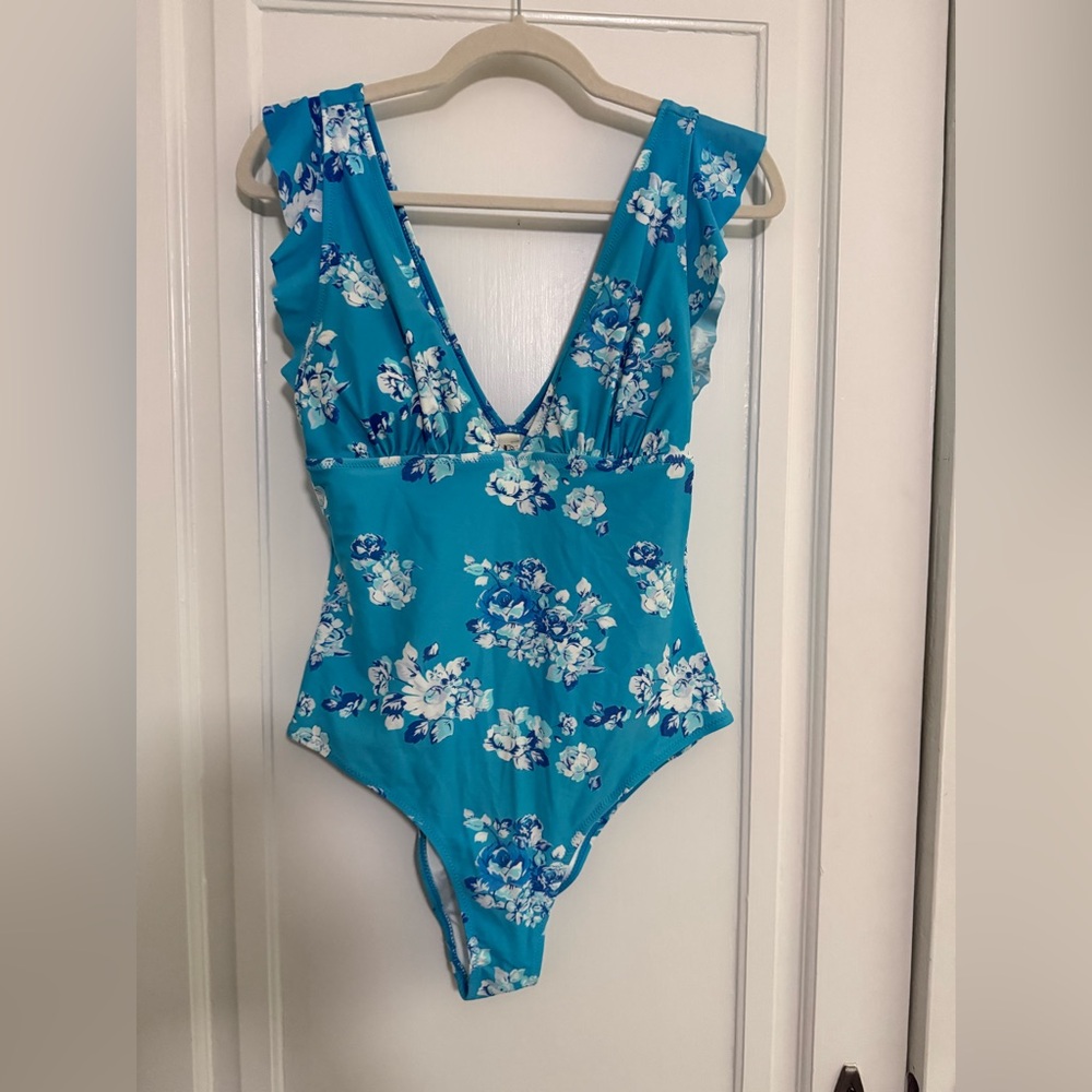 Cupshe Turquoise Floral One-Piece Swimsuit